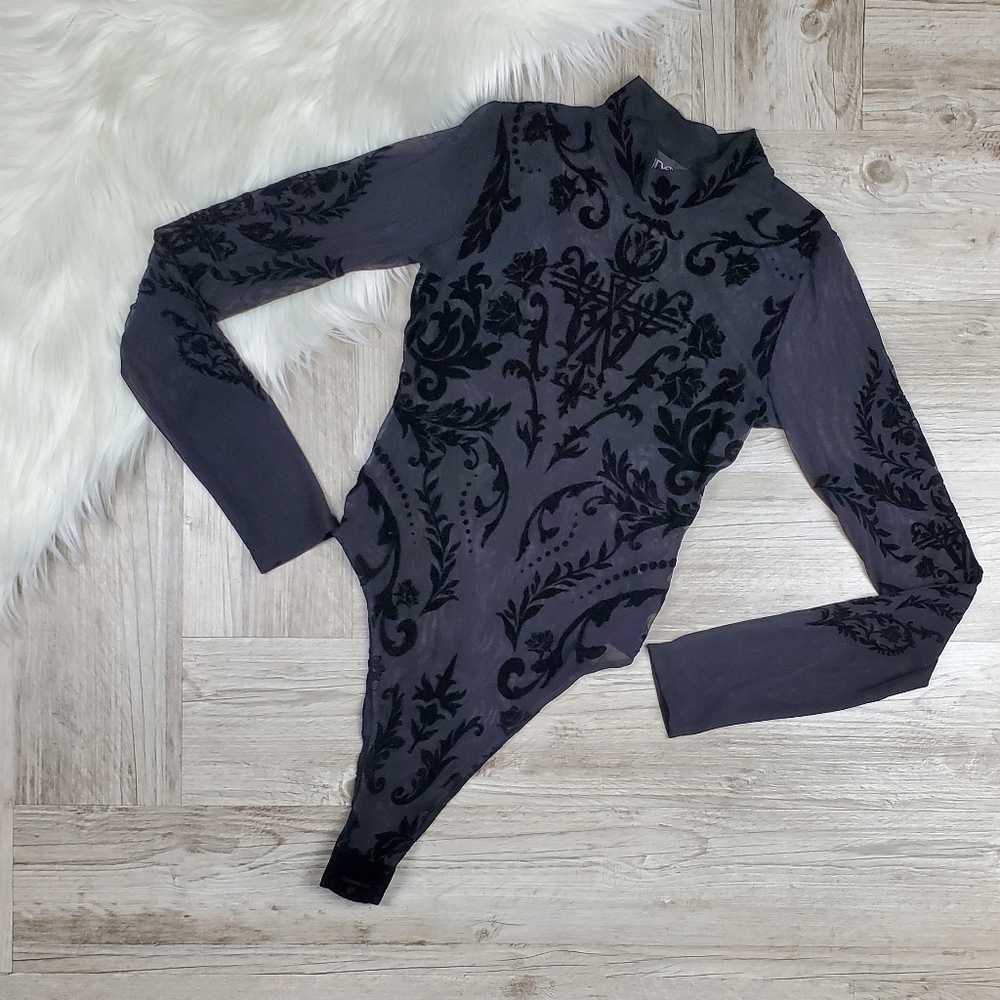 Widow black mesh mockneck bodysuit